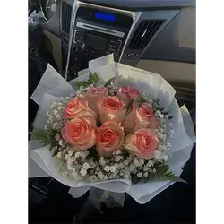 Pink Rose & White Gypsophila