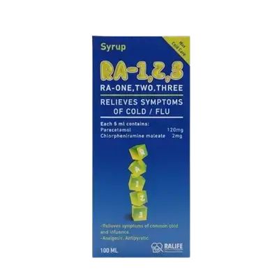 RA-1 2 3 Relieves Symptoms Of Cold And Flu Syrup 100ml _ RALIFE