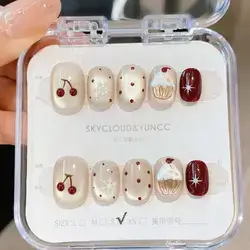 10Pcs Handmade Nail Art Stickers, Cherry, Snowflake, Cake Elements