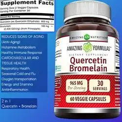 Quercetin, 800 Mg, Bromelain, 165 Mg, Histamine Intolerance, seasonal Flu, Immunity, anti aging, anti inflammation, Heart and Blood health, Made in USA, 60 caps Quercetin