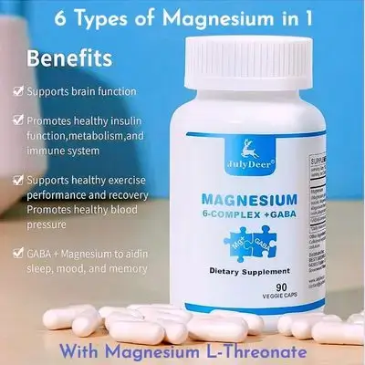 Magnesium Complex 6 in 1, magnesium, 350mg of Magnesium Glycinate, Malate, Citrate, Taurine, Oxide, magnesium for Muscles, Nerves, Energy, metabolism, blood sugar, GABA Sleep Support, High Absorption, 90 Capsules