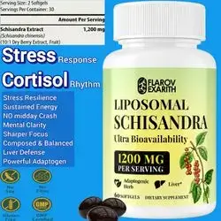 Liposomal Schisandra Berry Extract, 1200mg, Stress & Adrenal Balance Supplement for Cortisol, Calm Energy & Focus, Herbal Adaptogenic Formula for Women & Men, 60 Softgels Schisandra 