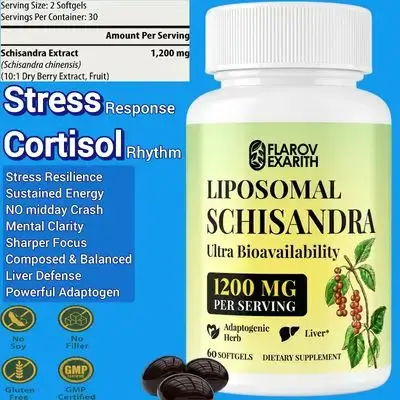 Liposomal Schisandra Berry Extract, 1200mg, Stress & Adrenal Balance Supplement for Cortisol, Calm Energy & Focus, Herbal Adaptogenic Formula for Women & Men, 60 Softgels Schisandra