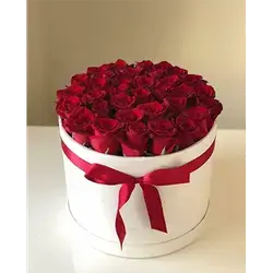 White Box of Red Roses