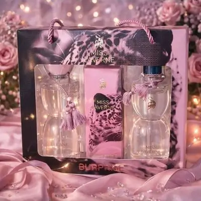 The "Georgina Package" gift set from Laverne includes perfumes, body lotions, and a scented splash.