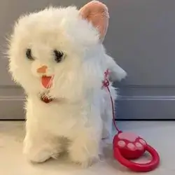 Plush Toy Cat for Kids with Control Leash,Interactive Electronic Pets Toys Cat,Walking,Tongue Out,Catcall & Wagging Tail,Includes Toys Cat Accessories (White Cat)