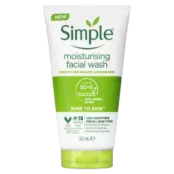 SIMPLE MOISTURISING FACIAL WASH WITH VITAMIN B5 + E %100 SOAP FREE FOR ALL SKIN TYPES 150 ML