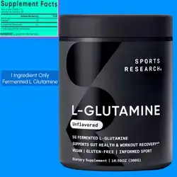 Sports Research L-Glutamine, Workout Recovery, Immune & Gut Health, Highest Grade Fermented Glutamine, 5G Per Serving, 300 grams L glutamine 