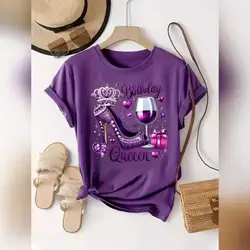 INAWLY Women's Fashion Casual Queen Birthday T-Shirt - Medium