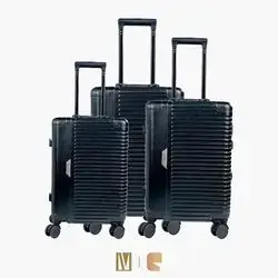 Levelo Travelo 3-Piece Aluminum & PC Luggage Set (20"/24"/28") TSA Lock & Impact-Resistant Corners - Metallic Black