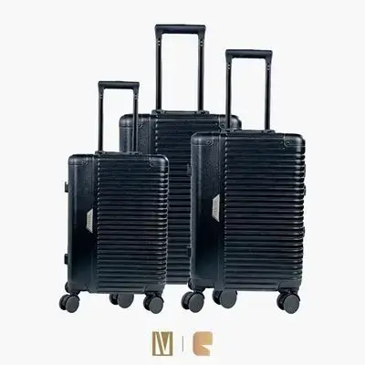 Levelo Travelo 3-Piece Aluminum & PC Luggage Set (20"/24"/28") TSA Lock & Impact-Resistant Corners - Metallic Black