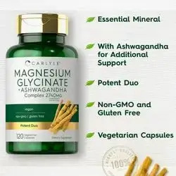 Carlyle Magnesium Glycinate with Ashwagandha , Potent Duo, magnesium, ashwagandha, magnesium glycinate, 120 Caps Magnesium /Ashwagandha