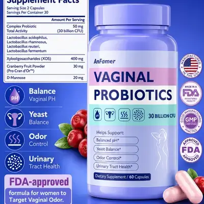 Vaginal Probiotics, for Women, Promotes Ph Balance,Healthy Vaginal Odor & Flora,Urinary Tract Health, with Prebiotics & Lactobacillus Probiotic Blend, Cranberry, 30 Billion CFU, 60 Capsules Probiotics 