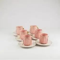 Set Of 6 Pink-Faced Cups