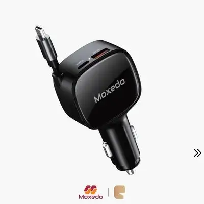 Moxedo 84W Car Charger with Retractable USB-C Cable – QC 3.0 | PPS | USB-C & USB-A