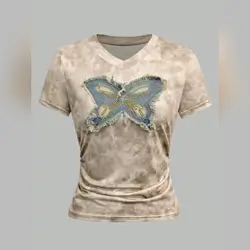 SHEIN LUNE Elegant Plus Size Tie Dye Butterfly 3D Graphic Casual T-Shirt - 4XL