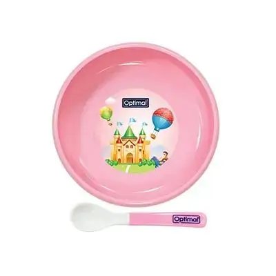 Deep Food Bowl with Silicone Tip Spoon - Pink
