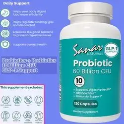 Probiotics 60 Billion CFU – GLP-1 Support, Digestive & Gut Health - Probiotic for Women and Men, Plus Probiotics, Gluten Free, 120 Capsules Probiotics