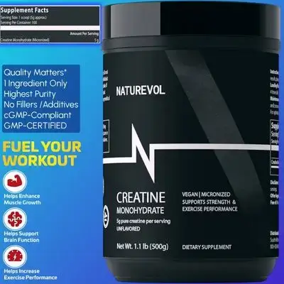 Creatine Monohydrate, Micronized Unflavored Creatine Powder, Pure, Easy Dissolve | Supports Strength, Muscle & Workout Recovery for Women & Men | 5g Per Serv, 100 Servings, 500g creatine