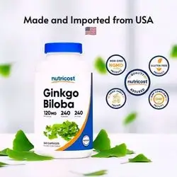 Ginkgo Biloba 120mg, Extra Strength ginkgo biloba Extract, mental and brain health, blood flow, workout pump, 240 Capsules 8 Month Supply, جينكو بيلوبا