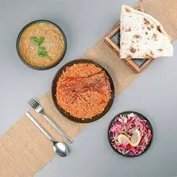 Red Rice And Oven Grilled Fish And Lentil Soup