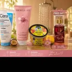 body Skincare Set for strawberry skin ,3 pieces + ( 1 free item )