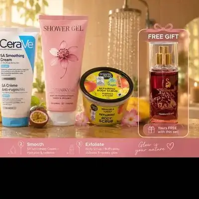 body Skincare Set for strawberry skin ,3 pieces + ( 1 free item )