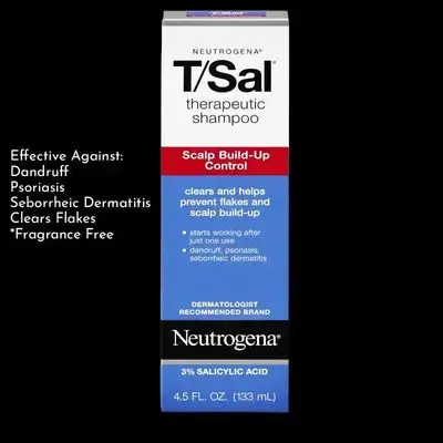 Neutrogena T/Sal Therapeutic Dandruff Shampoo,Scalp Build-Up Control,3% Salicylic Acid,Psoriasis Treatment,Seborrheic Dermatitis Shampoo,Clears Flakes,Fragrance Free,4.5 fl oz