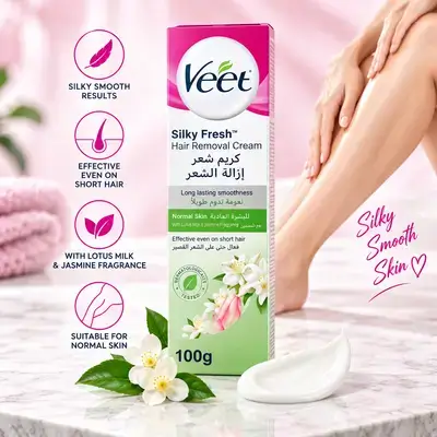 Veet Silky Fresh Hair Removal Cream – Normal Skin, Lotus Milk & Jasmine – 100 g