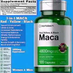 Maca Root, Men and Women, 3 in 1 Maca, Red maca, yellow maca, black maca, High Potency Extract, Sexual performance, Libido and drive, stamina, athletic performance, fertility, 120 Capsules Maca 