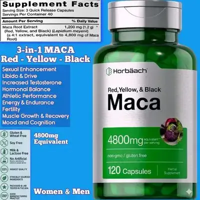 Maca Root, Men and Women, 3 in 1 Maca, Red maca, yellow maca, black maca, High Potency Extract, Sexual performance, Libido and drive, stamina, athletic performance, fertility, 120 Capsules Maca