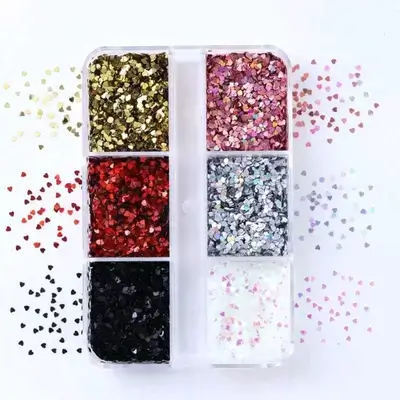 1 Box 1mm Super Mini Heart-Shaped Nail Glitter Sequins, Ultra Small Size