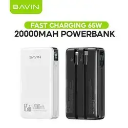 BAVIN 20000mAh 65W Fast Charging Powerbank w/ Built-in Cables, Supports Phones & Laptop