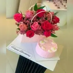 Red Flowers & Cake Set
