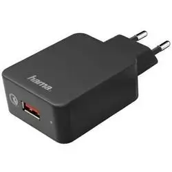 Hama USB-A Fast Charger (Quick Charge 3.0 19.5W, Qualcomm Quick Charge 3.0 Certified, Wall Charger for Samsung Galaxy S21/S20/S10/S10E/S9/Note 10 LG Huawei Xiaomi) Black