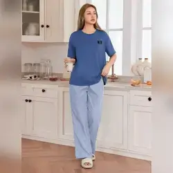 SHEIN Solid Color Casual T-Shirt Top & Pants Pajama Set - 2XL