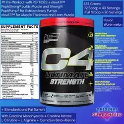 C4 Ultimate Strength, Pre Workout Powder, Tri-Stim Experience 300mg Caffeine+TeaCrine+Dynamine, Creatine & Beta-Alanine, Energy & Muscle Growth & Pump Supplement for Men&Women, with PEPTIDES, Watermelon Flavor, 554g preworkout 