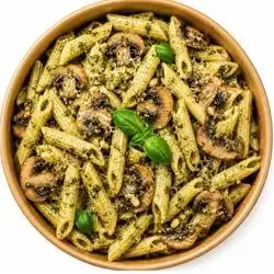 Penne with mushrooms and pesto sauce