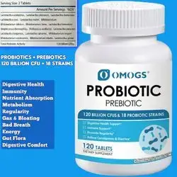 Probiotics 120 Billion CFUs 18 Strains, with 3 Organic Prebiotics & Vitamin C, Nutritional Supplement for Women & Men & Kids, Supports Metabolism, Immunity, Digestive Health, 120 Tablets Probiotics 
