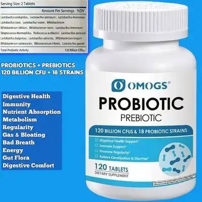 Probiotics 120 Billion CFUs 18 Strains, with 3 Organic Prebiotics & Vitamin C, Nutritional Supplement for Women & Men & Kids, Supports Metabolism, Immunity, Digestive Health, 120 Tablets Probiotics