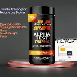 MuscleTech Thermogenic Testosterone Booster for Men, AlphaTest Thermo - T-Boost Mens Supplement with Tribulus Terrestris - L Carnitine - Ashwagandha - Tongkat Ali - Male Gym Workout Supplements for Muscle Growth, Stamina & Energy - 90 Pills