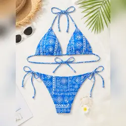 Travachic Women's Floral Print Halter Tied Bikini Set - XL