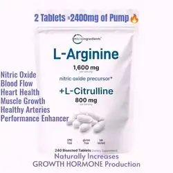 L Arginine, l citrulline, 1,600mg, Argenine, citrulline, workout pump, Nitric Oxide Supplement with L-Citrulline, Nitric Oxide booster, growth hormone booster, Muscle, Energy, Heart Support, 240 Tablets