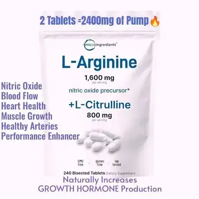 L Arginine, l citrulline, 1,600mg, Argenine, citrulline, workout pump, Nitric Oxide Supplement with L-Citrulline, Nitric Oxide booster, growth hormone booster, Muscle, Energy, Heart Support, 240 Tablets