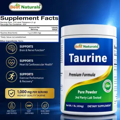 TAURINE, 100% Pure Taurine Powder, Free Form, Zero Fillers, Made in USA, Lab-Tested for Purity and Potency, 1000mg per Serving, 454 Servings, 1 Lb (454g) taurine 