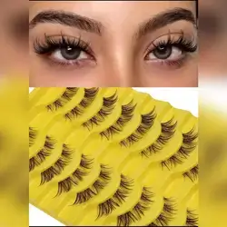10 Pairs Natural Curly Cat Eye Transparent Stem False Eyelashes