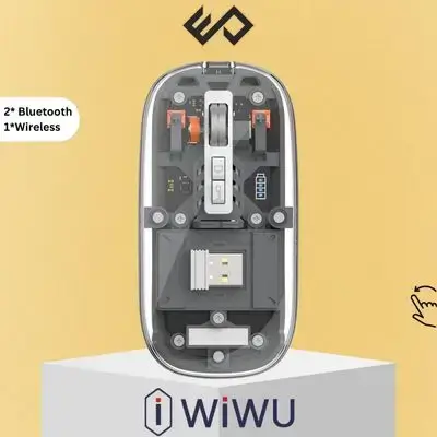 WiWU Crystal Transparent Magnetic Wireless Mouse with Dual Bluetooth & 2.4GHz Connectivity – Black
