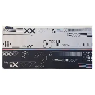 a black and white geometric/glitch design gaming mouse pad
