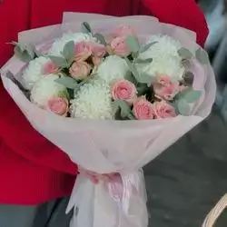 Bouquet Of Pink Baby Rose & White Flowers