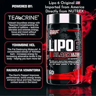 Nutrex Research Lipo-6 Black Ultra Concentrate | Lipo6 Thermogenic Energizing Fat Burner Supplement, Increase Weight Loss, Energy & Intense Focus, 60 Capsules lipo 6